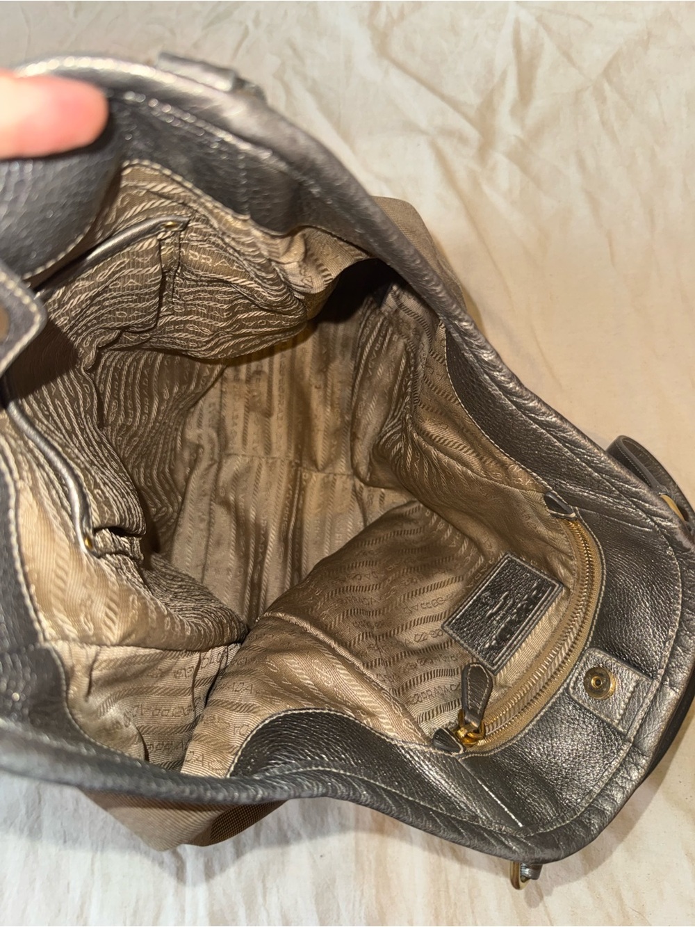 Prada Taupe Canvas Tote with Silver Leather Trim - Picture 6 of 8